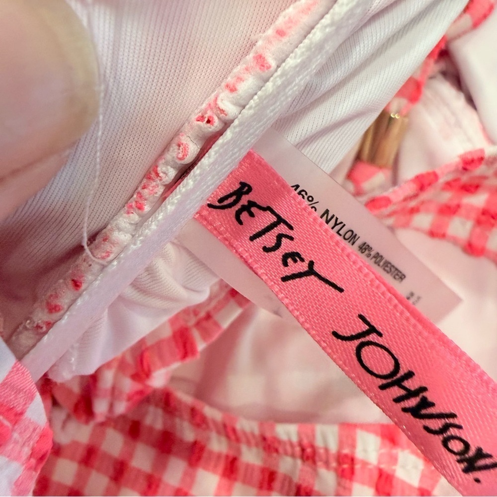 BETSEY Johnson 1 Pcs Bathing Suit Retro Pink & White Gingham Adj. Strap Sz M NEW - Picture 8 of 16